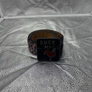 Vintage Y2K‎ BELT BUCKLE "SUCK MY" rooster RED BELT BUCKLE Size Medium 34-36